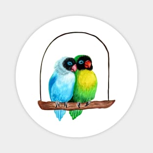 Cute Lovebirds Watercolor Painting Magnet